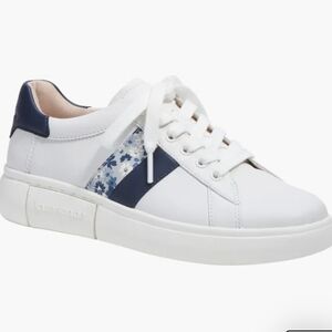 Kate Spade New York Keswick 2‎ White Leather Sneaker With Blue Floral Size 9B